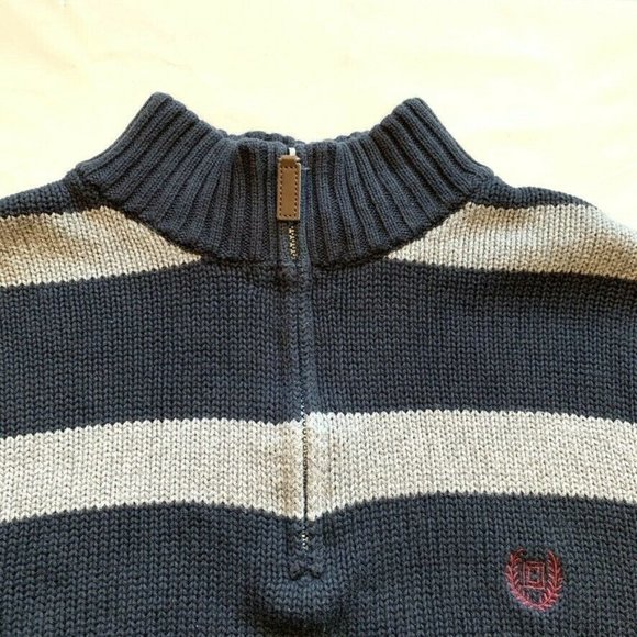 Chaps Sweater Mens Medium Striped 1/4 Zip Chunky Knit Pullover Mock Neck Cotton - Picture 4 of 12